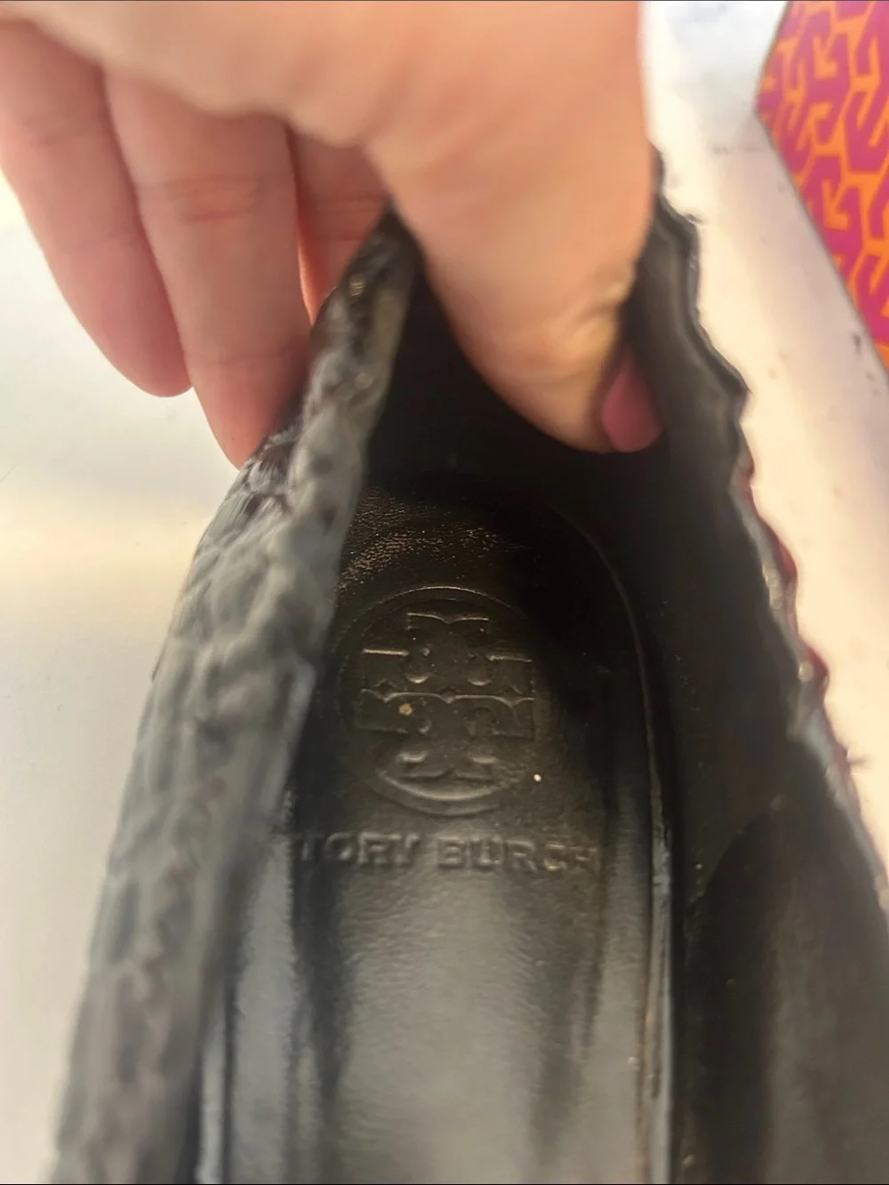 Tory Burch Black Patent Logo Round-Toe Ballet Flats